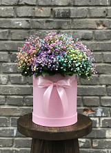 Цветочная композиция из Гипсофила и Розы в шляпной коробке в Товарковский