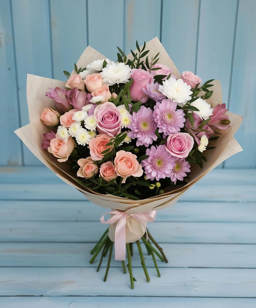 Букет цветов из: Хризантемы, Розы и Альстромерии в Товарковский