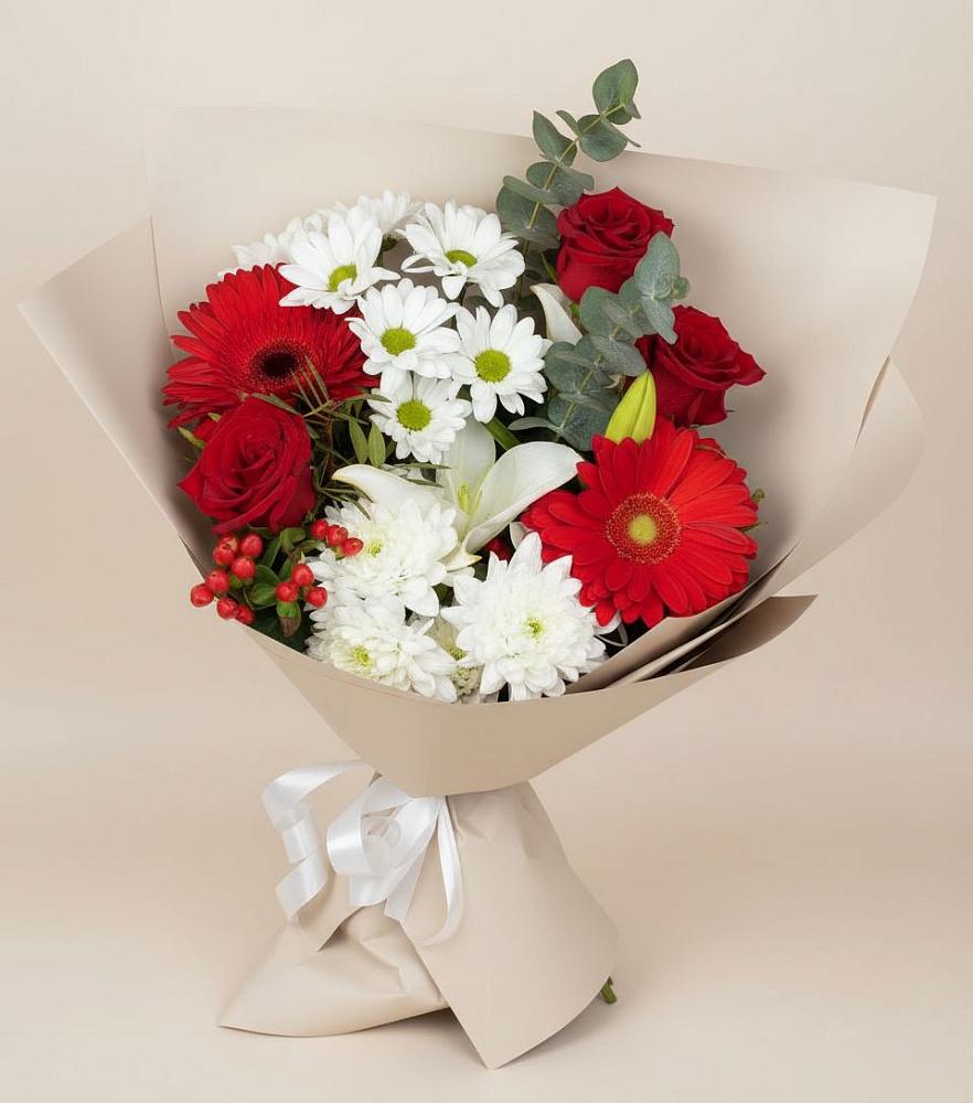 Букет цветов из: Розы, Хризантемы, Герберы и Лилии в Товарковский