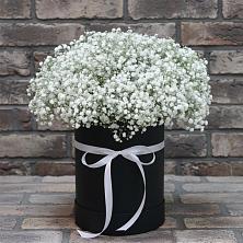 Цветочная композиция из Гипсофила в шляпной коробке в Товарковский